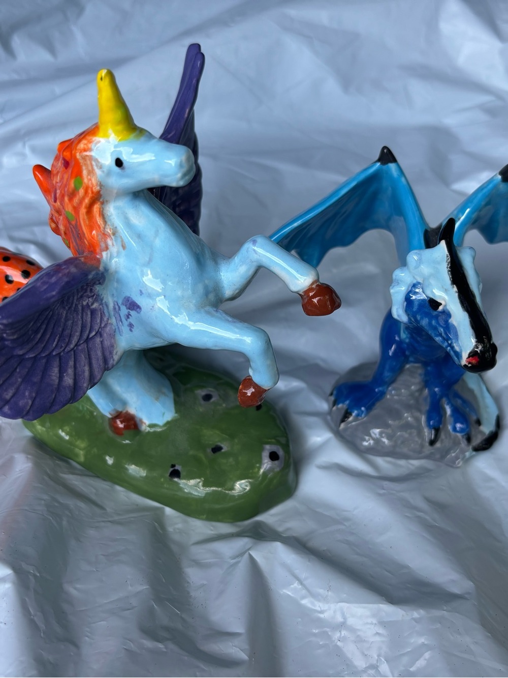 Mythological Unique colorful handmade hand painted dragon and unicorn figurine